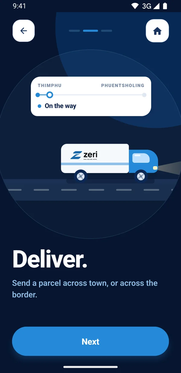 Zeri screen: Deliver. Send a parcel across town, or across the border.